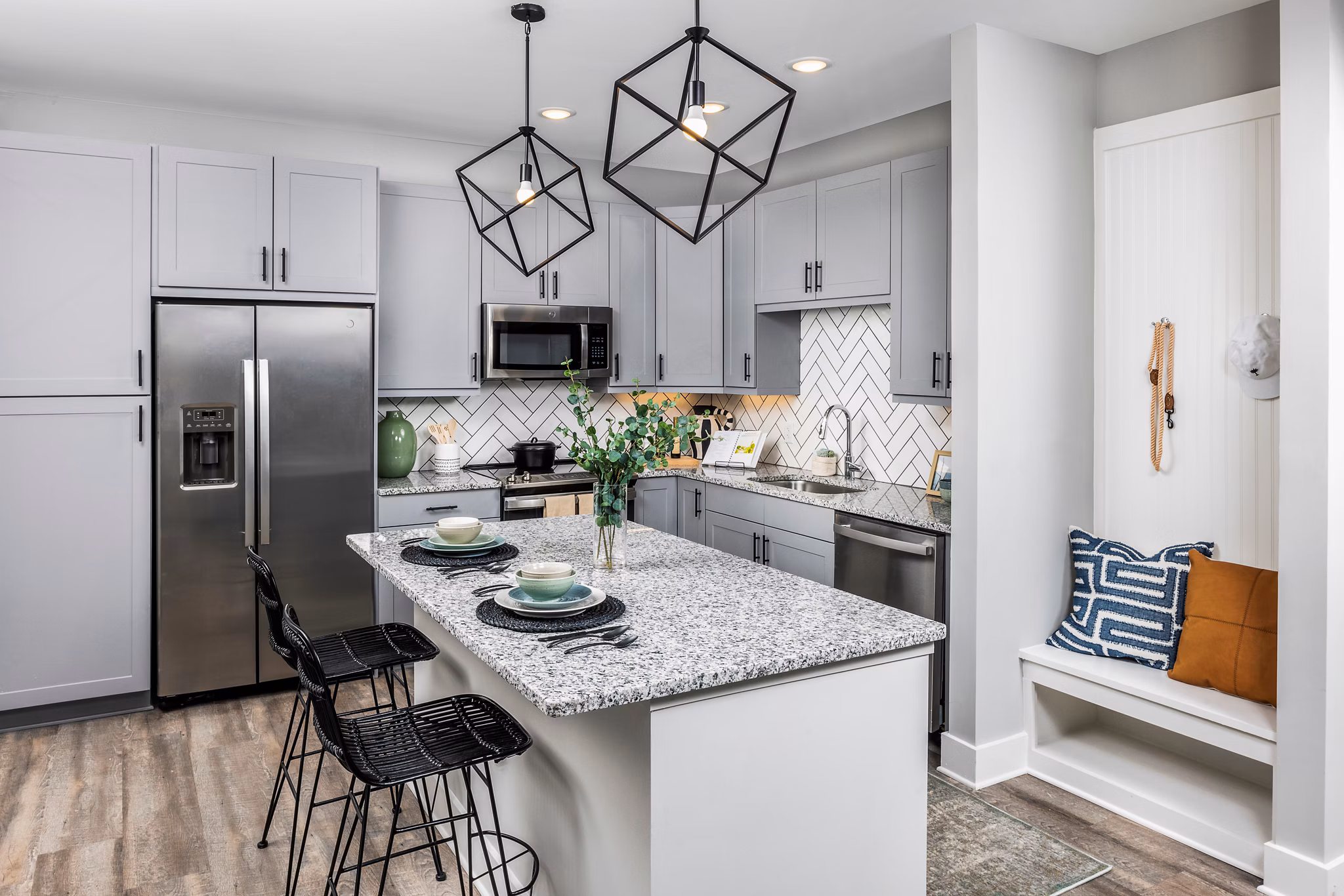 Modern kitchen with stainless steel appliances at Broadstone Ingleside Apartments
