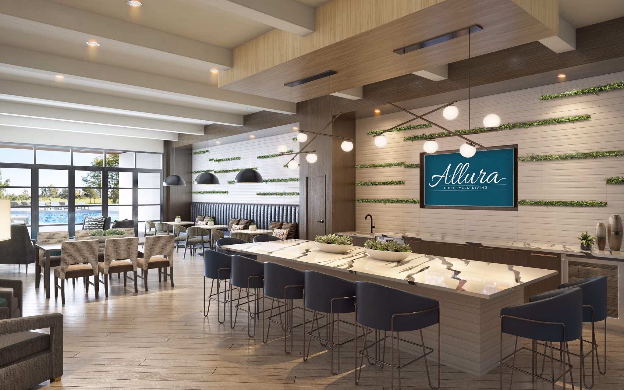 Modern clubhouse with sleek design at Allura Apartments