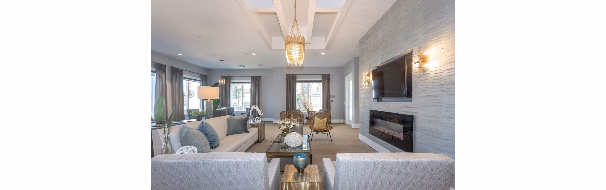 Clubhouse featuring modern design elements at Calirosa Apartments in luxury Greystar community