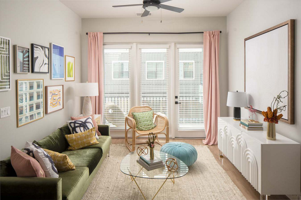Modern living room with sleek design and vibrant decor at Novel Midtown Tampa Apartments