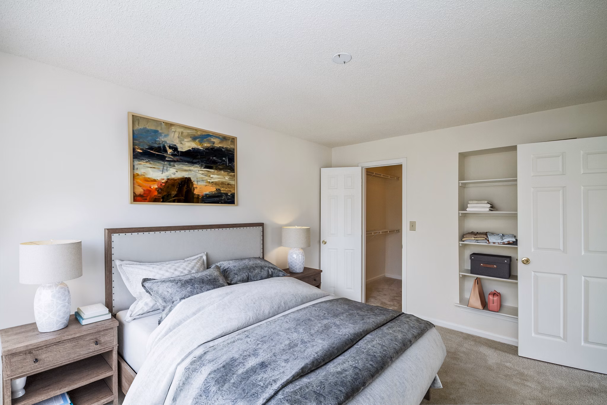 Bedroom featuring elegant design and modern furnishings at 42 Magnolia, luxury apartments by Greystar