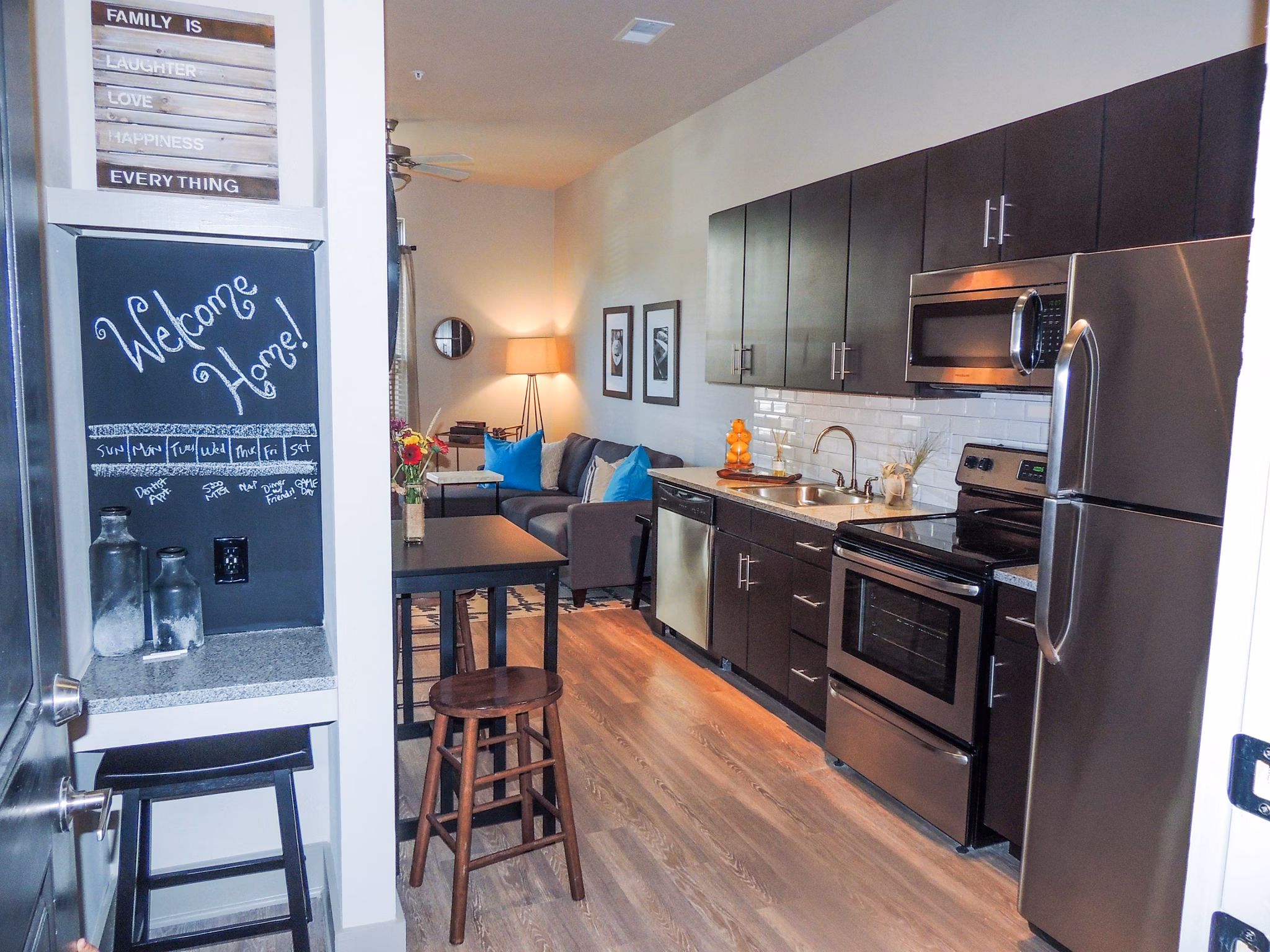 Modern kitchen with stainless steel appliances at 42 Magnolia Apartments in Forest