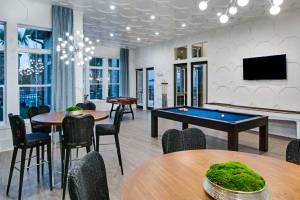 clubhouse game room at Tapestry at Lake Park Apartments