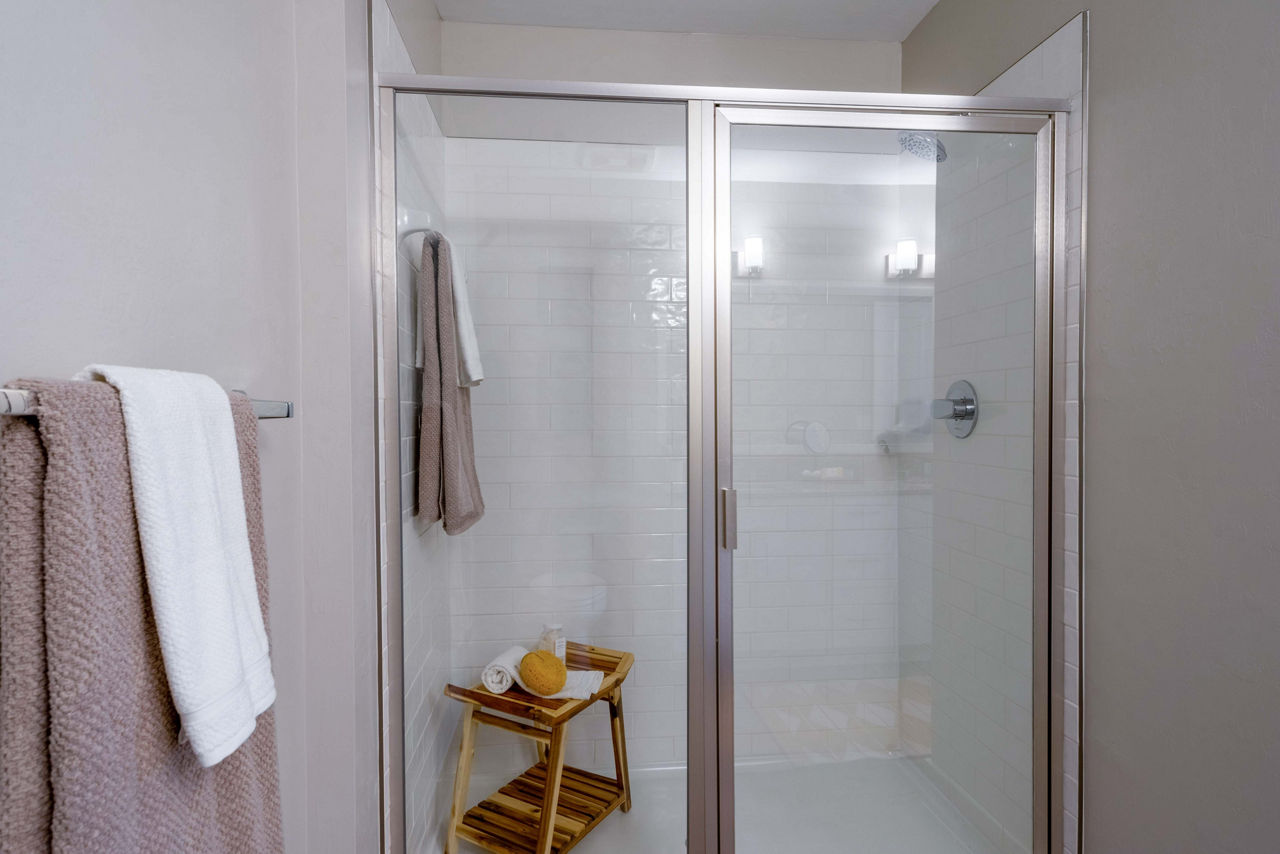 Modern bathroom with sleek fixtures at The Palms at Cape Coral Apartments