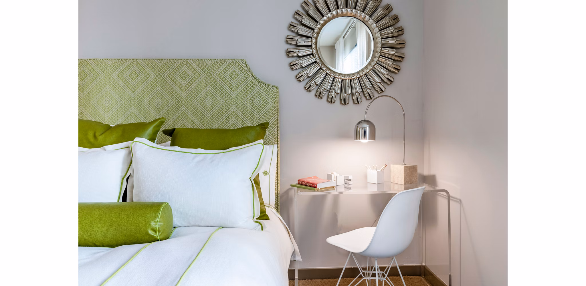 Luxurious bedroom with modern decor at Esplanade at National Harbor Apartments
