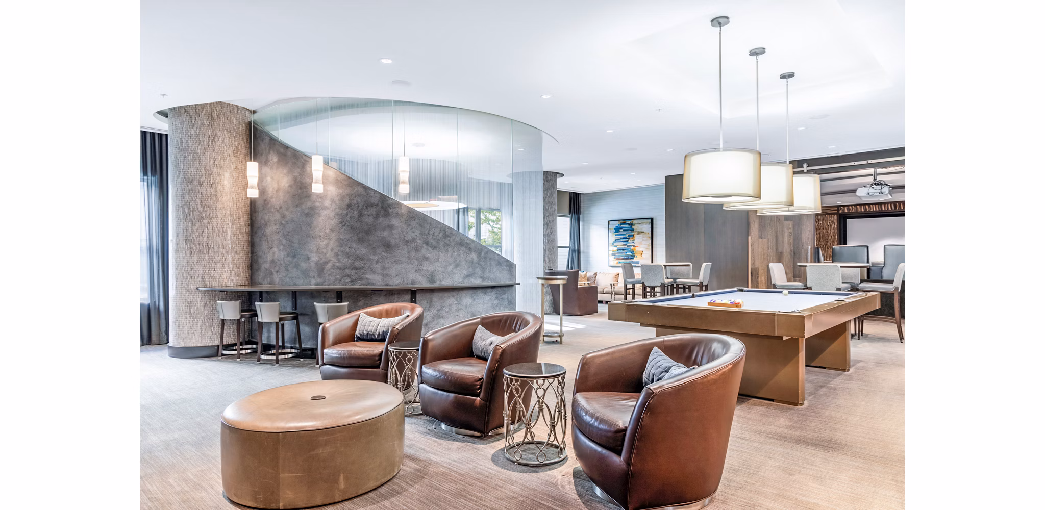 Clubhouse lobby featuring modern dÃ©cor and seating at Esplanade at National Harbor Apartments