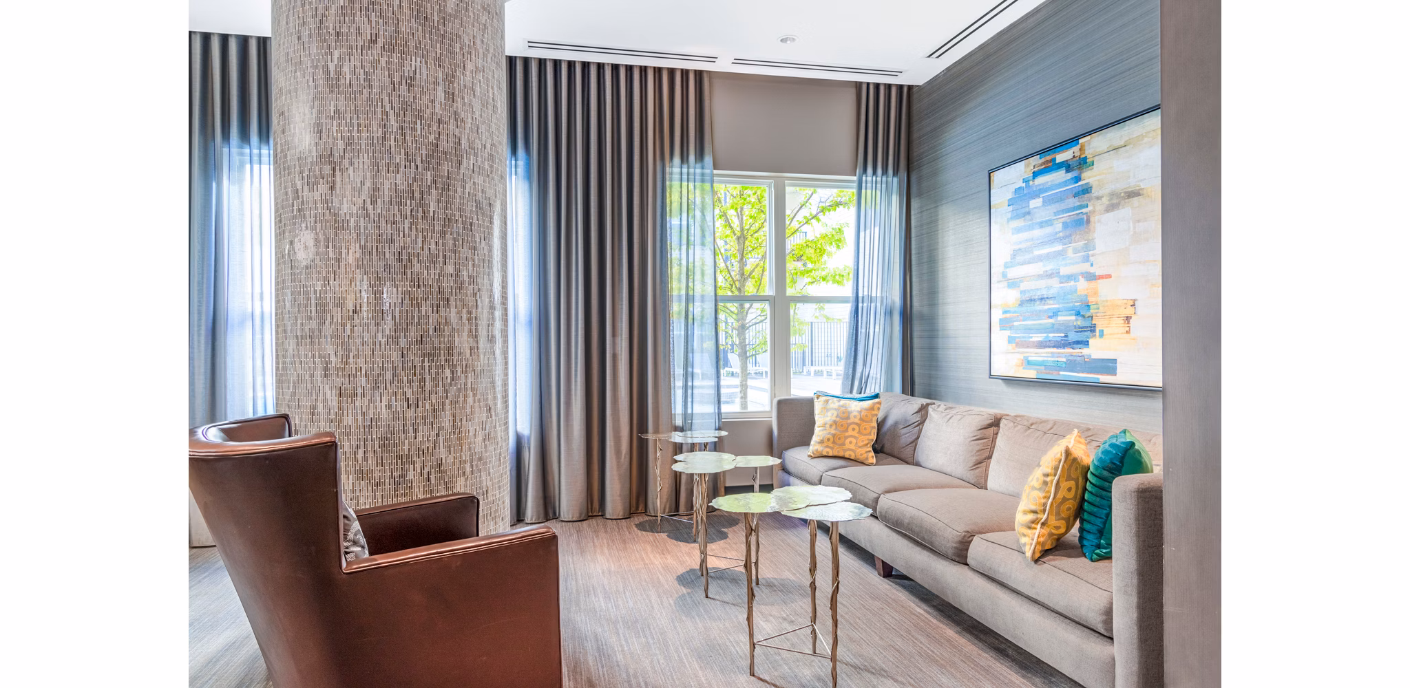 Modern clubhouse lobby with sleek furnishings at Esplanade at National Harbor Apartments