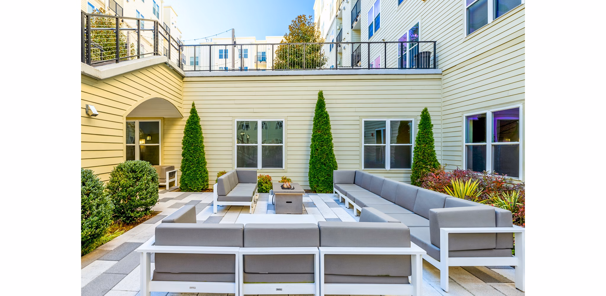 Modern outdoor patio with stylish seating at Esplanade at National Harbor Apartments