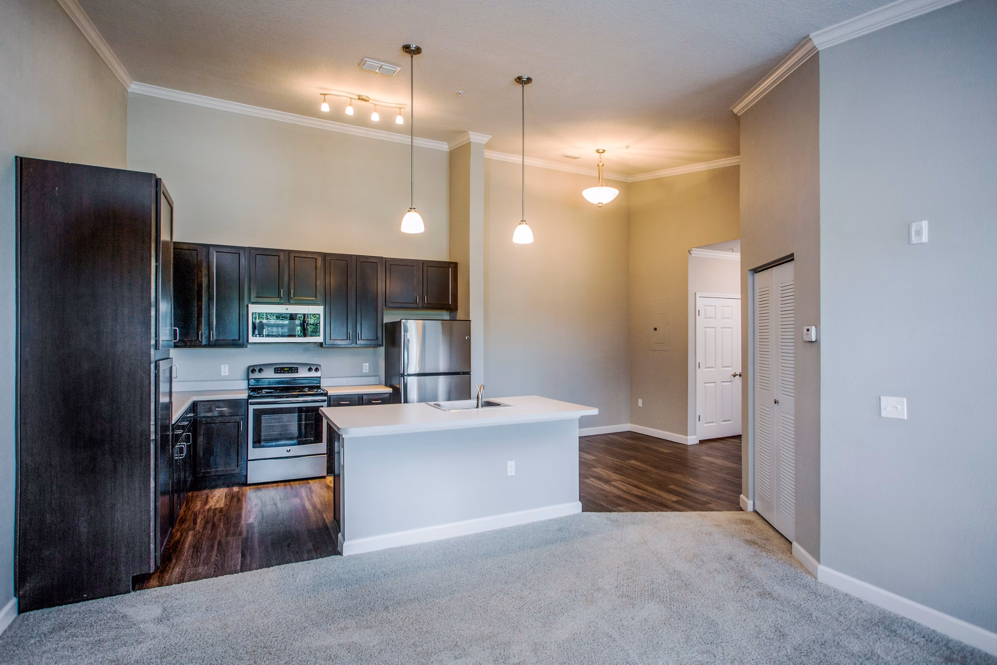 Kitchen featuring modern appliances and granite countertops in Charleston Landings & Edge Apartments