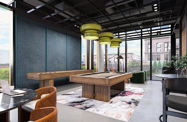 Clubhouse featuring modern design elements at One Six Six Apartments in luxury Greystar community