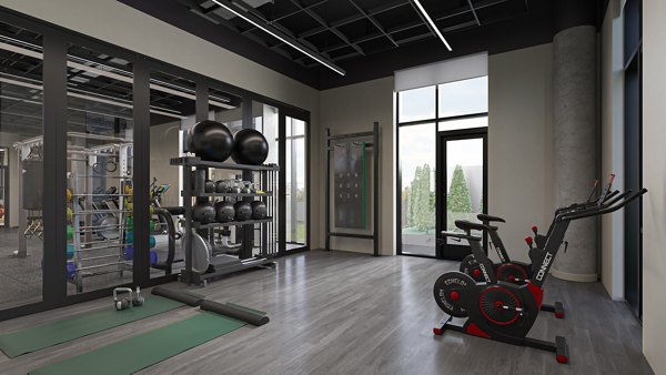 fitness center at One Six Six Apartments