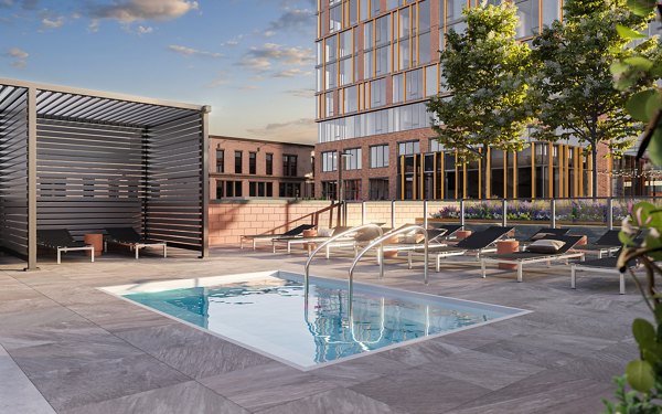 Modern outdoor pool at One Six Six Apartments offering luxury relaxation in urban setting