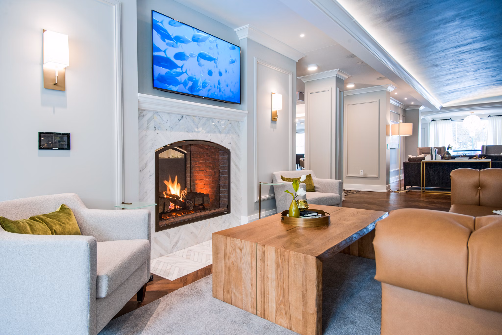 Elegant clubhouse with modern amenities at Avidor Glenview Apartments for social gatherings and events