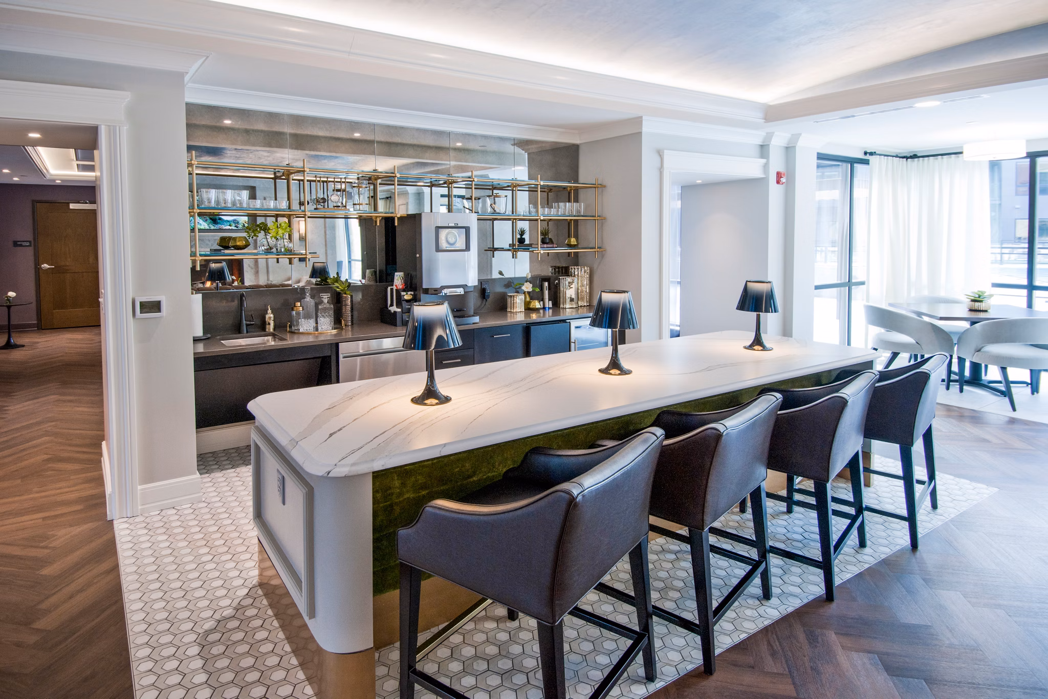 Elegant clubhouse with modern furnishings at Avidor Glenview Apartments