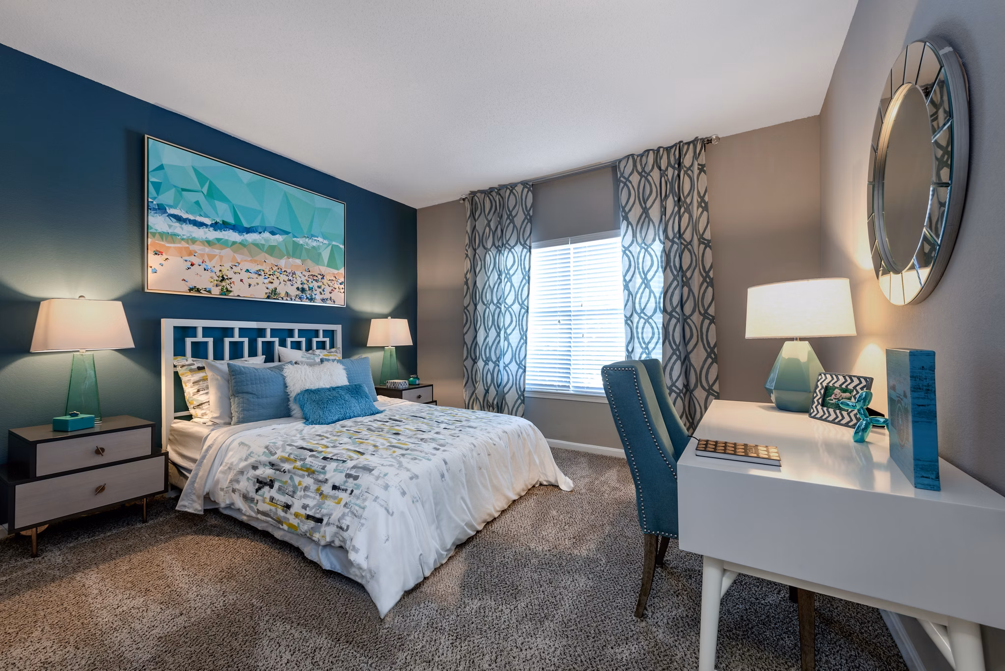 Elegant bedroom with chic decor at Avana Red Run Apartments
