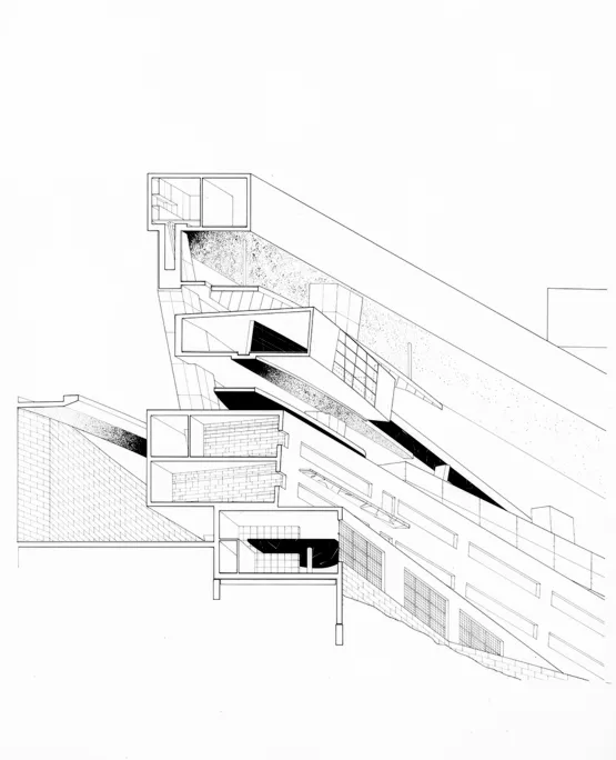 Hadid’s award-winning design for the Peak Leisure Club in Hong Kong was never built, but its use of floating forms and gravity-defying layers established her reputation as an innovator.