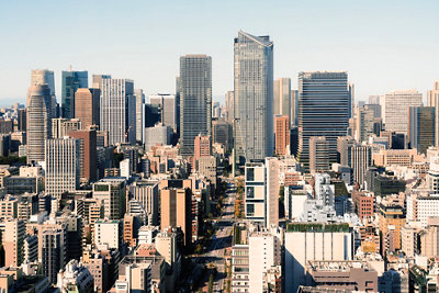 Tokyo skyline under the blue sky