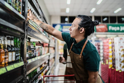 Non-binary person working in a supermarket